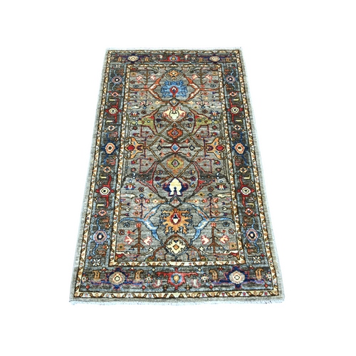 Spanish Gray, Peshawar with Bijar Garus Design, Hand Knotted, High Mountain Wool, Aryana Grade, Soft Pile, Vegetable Dyes, Densely Woven, Runner, Oriental 