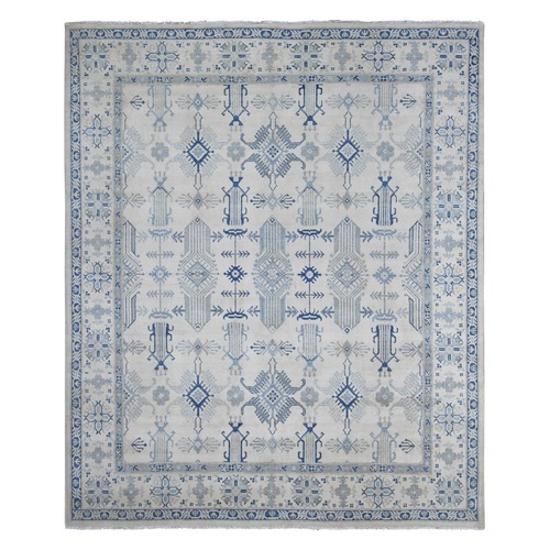 Pearl White, Vintage Look Kazak with All Over Design, Hand Knotted, 100% Wool, Natural Dyes, Oriental 