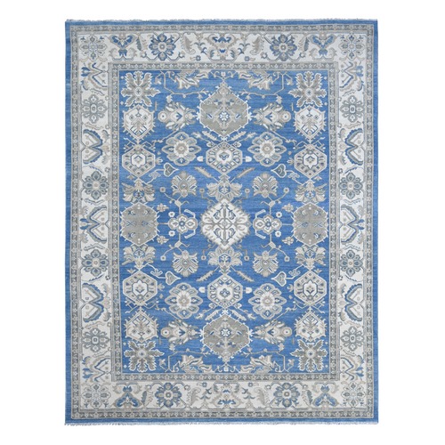 Bayern Blue, Vintage Look Kazak with All Over Design, Hand Knotted, 100% Wool, Natural Dyes, Oriental 