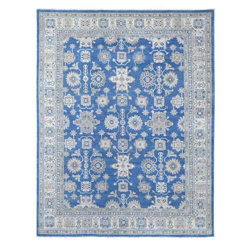Bayern Blue, Hand Knotted, Vintage Look Kazak with All Over Design, 100% Wool, Natural Dyes, Oriental 