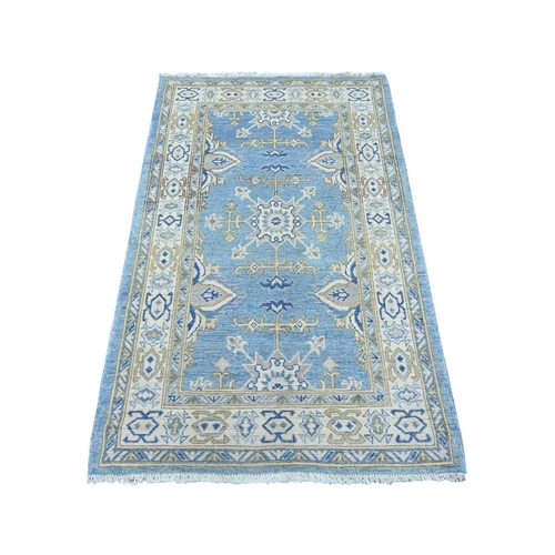 Marlin Blue, Hand Knotted, Vintage Look Kazak with Tribal Design, 100% Wool, Natural Dyes, Oriental 