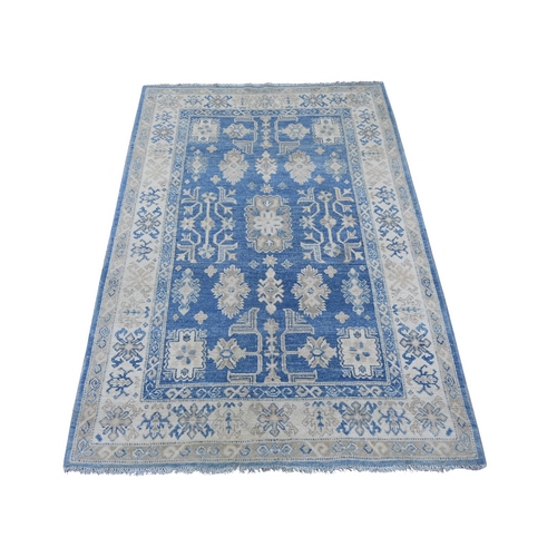 Lake Blue, Vintage Look Kazak with All Over Design, 100% Wool, Hand Knotted, Natural Dyes, Oriental 
