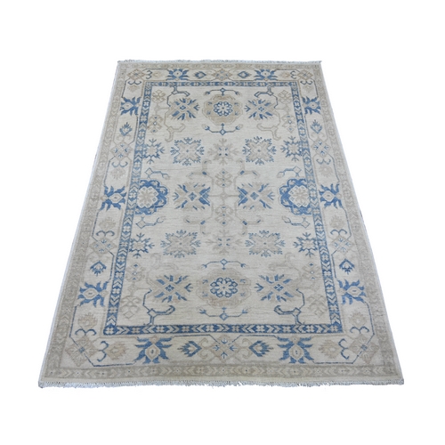 Alabaster White, Vintage Look Kazak with All Over Design, Hand Knotted, 100% Wool, Natural Dyes, Oriental 