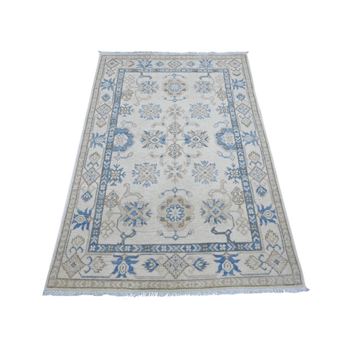 Alabaster White, Vintage Look Kazak with All Over Design, 100% Wool, Hand Knotted, Natural Dyes, Oriental 