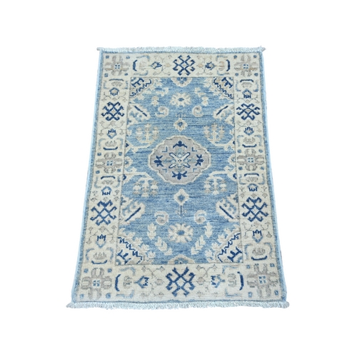 Maya Blue, Vintage Look Kazak with Tribal Medallion, Hand Knotted, 100% Wool, Natural Dyes, Oriental 