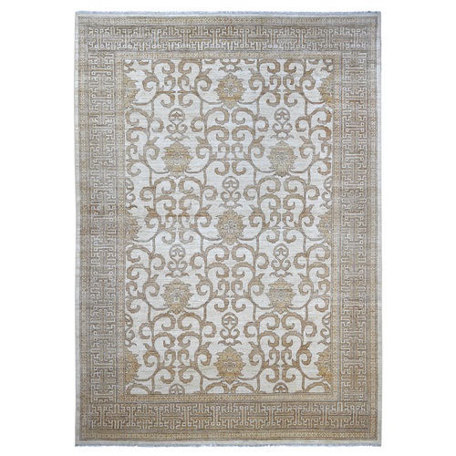 Alabaster White, Hand Knotted, Khotan and Samarkand Inspired All Over Design, 100% Wool, Oriental 