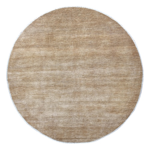Beaver Brown, Plain Solid Pattern, Hand Spun Ghazni Wool, Hand Knotted, Lush and Plush, Round, Oriental 