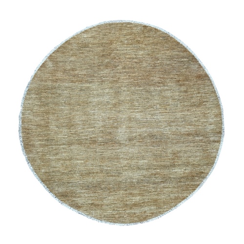 Khaki Brown, Plain Solid Pattern, Hand Knotted, Hand Spun Ghazni Wool, Lush and Plush, Round, Oriental 