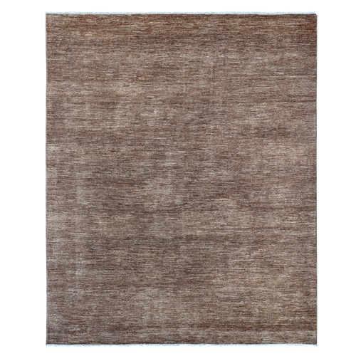 Coffee Brown, Plain Solid Pattern, Hand Knotted, Hand Spun Ghazni Wool, Lush and Plush, Oriental 