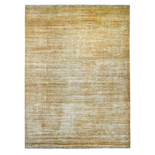 Golden Brown, Plain Solid Pattern, Hand Knotted, Hand Spun Ghazni Wool, Lush and Plush, Oriental 