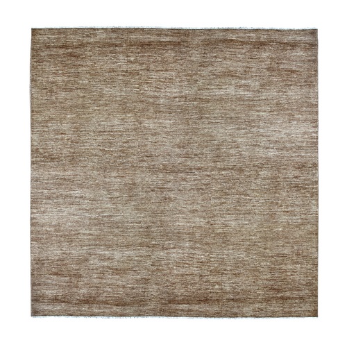 Mocha Brown, Hand Knotted, Plain Solid Pattern, Hand Spun Ghazni Wool, Lush and Plush, Square, Oriental 