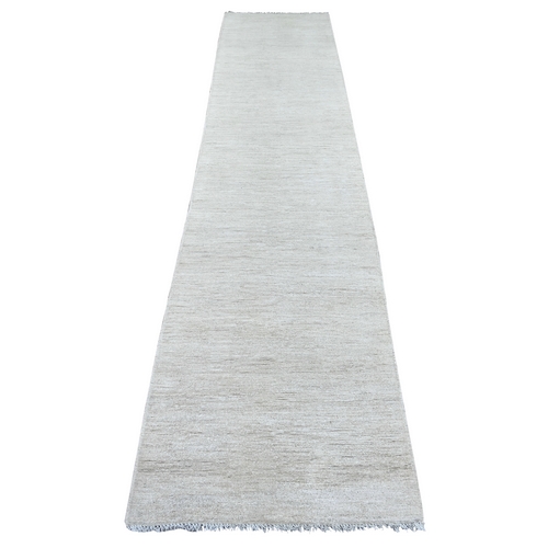 Daisy White, Plain Solid Pattern, Hand Knotted, Hand Spun Ghazni Wool, Lush and Plush, Runner, Oriental 