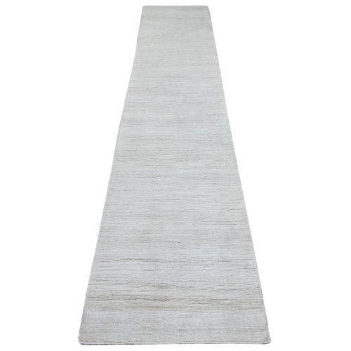 Daisy White, Plain Solid Pattern, Hand Knotted, Hand Spun Ghazni Wool, Lush and Plush, Narrow Runner, Oriental 