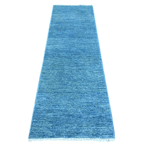 Imperial Blue, Plain Solid Pattern, Hand Knotted, Lush and Plush, Hand Spun Ghazni Wool, Runner, Oriental 
