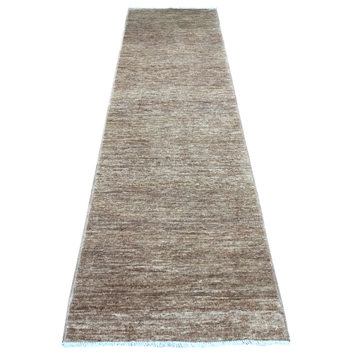 Coffee Brown, Plain Solid Pattern, Hand Knotted, Hand Spun Ghazni Wool, Lush and Plush, Runner, Oriental 