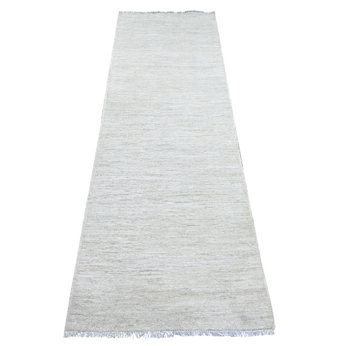 Daisy White, Plain Solid Pattern, Hand Knotted, Hand Spun Ghazni Wool, Lush and Plush, Runner, Oriental 