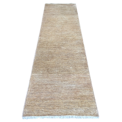 Khaki Brown, Plain Solid Pattern, Hand Knotted, Hand Spun Ghazni Wool, Lush and Plush, Runner, Oriental 