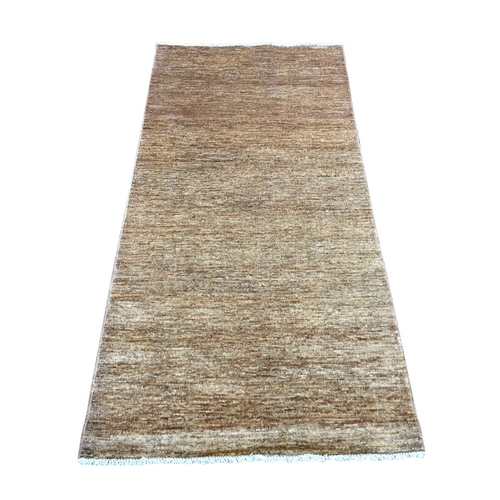 Coffee Brown, Plain Solid Pattern, Hand Knotted, Hand Spun Ghazni Wool, Lush and Plush, Runner, Oriental 
