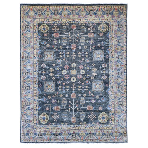 Charcoal Gray, Khotan with Pomegranate Design, Afghan Peshawar, Hand Knotted, Natural Dyes, Pure Wool, Oriental 