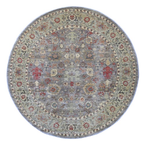 Sonic Gray, Peshawar with Ziegler Mahal Design, Hand Knotted, High Mountain Wool, Denser Weave, Round, Oriental 