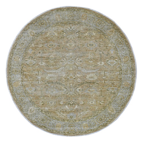 Beaver Brown, Peshawar with Heriz All Over Design, High Mountain Wool, Densely Woven, Hand Knotted, Round, Oriental 