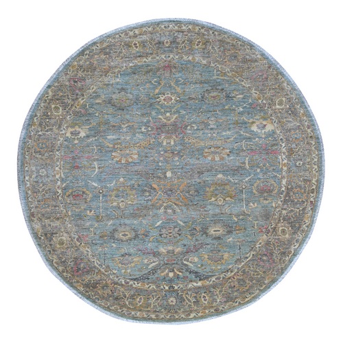 Carolina Blue, Peshawar with Ziegler Mahal Design, Hand Knotted, High Mountain Wool, Denser Weave, Round, Oriental 