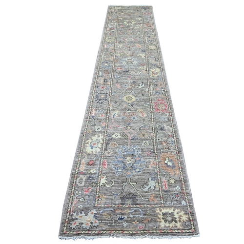 Cedar Brown, Densely Woven, Hand Knotted, 100% Wool, Afghan Angora Oushak with All Over Leaf Design, Runner, Oriental 