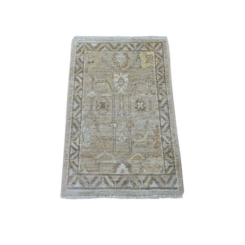Light Brown, Afghan Angora Oushak with All Over Vines Design, Hand Knotted, 100% Wool, Mat, Sample, Oriental 