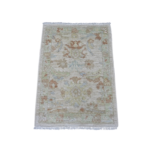 Oyster Gray, Afghan Angora Oushak with All Over Leaf Design, Natural Dyes, Hand Knotted, 100% Wool, Mat, Sample, Oriental 