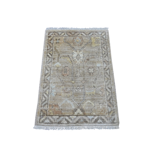 Light Brown, Afghan Angora Oushak with All Over Vines Design, Densely Woven, 100% Wool, Hand Knotted, Mat, Sample, Oriental 