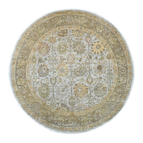 Cloud Gray, Hand Knotted, Peshawar with Ziegler Mahal Design, High Mountain Wool, Denser Weave, Round, Oriental 