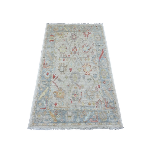 Light Gray, Afghan Angora Oushak with Floral Design, Natural Dyes, Hand Knotted, 100% Wool, Oriental 