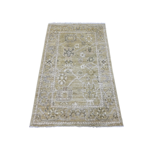 Olive Green, Hand Knotted, 100% Wool, Vegetable Dyes, Afghan Angora Oushak with All Over Design, Oriental 