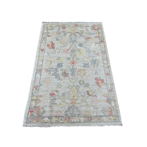 Cloud Gray, Afghan Angora Oushak with Colorful Leaf Design, Natural Dyes, Hand Knotted, 100% Wool, Oriental 