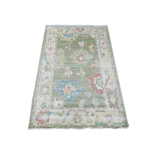 Sage Green, Hand Knotted, Natural Dyes, Afghan Angora Oushak with All Over Leaf Design, 100% Wool, Oriental 