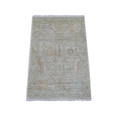 Light Gray, Vegetable Dyes, 100% Wool, Afghan Angora Oushak with All Over Vines Design, Hand Knotted, Mat, Sample, Oriental 