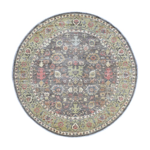 Dim Gray, Peshawar with Ziegler Mahal Design, Hand Knotted, High Mountain Wool, Denser Weave, Round, Oriental 