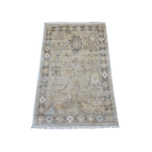 Ecru Brown, Hand Knotted, Vegetable Dyes, 100% Wool, Afghan Angora Oushak with All Over Vines Design, Mat, Sample, Oriental 