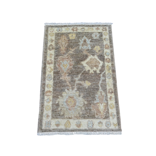 Cedar Brown, Natural Dyes, Afghan Angora Oushak with All Over Leaf Design, Hand Knotted, 100% Wool, Mat, Sample, Oriental 