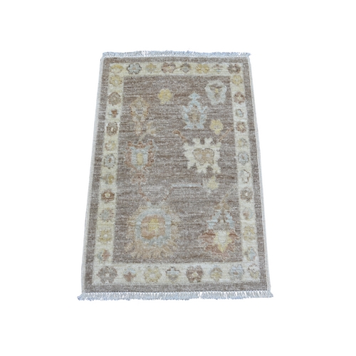 Cedar Brown, Hand Knotted, 100% Wool, Afghan Angora Oushak with All Over Leaf Design, Natural Dyes, Mat, Sample, Oriental 