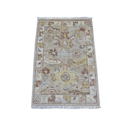 Light Brown, 100% Wool, Vegetable Dyes, Afghan Angora Oushak with All Over Leaf Design, Hand Knotted, Mat, Sample, Oriental 