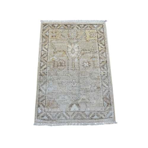 Light Brown, Natural Dyes, Afghan Angora Oushak with All Over Vines Design, Hand Knotted, 100% Wool, Mat, Sample, Oriental 