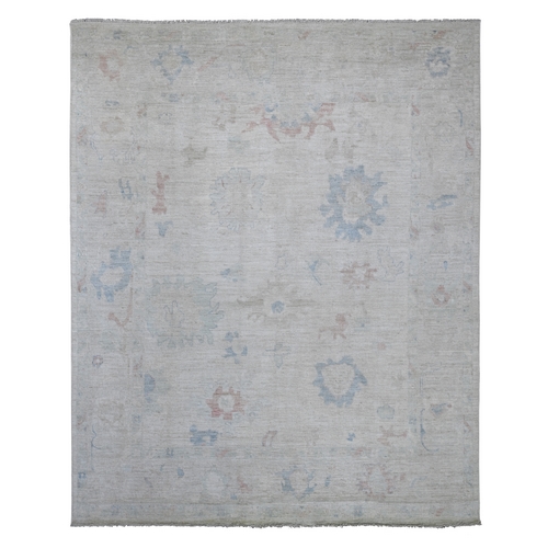 Light Gray, Afghan Angora Oushak with All Over Leaf Design, Hand Knotted, 100% Wool, Vegetable Dyes, Oriental 