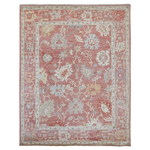 Rouge Pink, Afghan Angora Oushak with All Over Leaf Design, Vegetable Dyes, Hand Knotted, 100% Wool, Oriental 