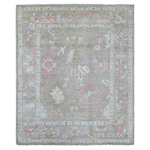 Fossil Gray, Afghan Angora Oushak with All Over Leaf Design, Vegetable Dyes, Hand Knotted, 100% Wool, Oriental 