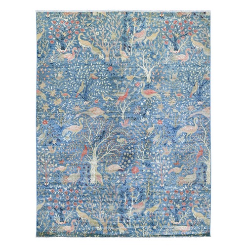 Bayern Blue, Hand Knotted, Afghan Peshawar with Birds of Paradise Design, Vegetable Dyes, Soft and Shiny Wool, Oriental 