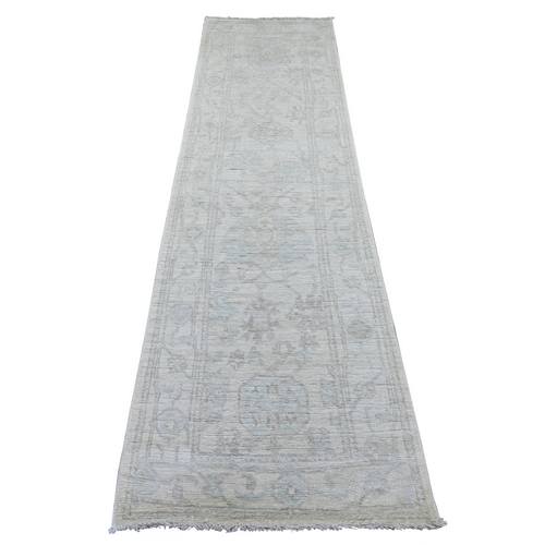 Cascading White, Natural Dyes, Afghan Angora Oushak with Large Leaf Design, 100% Wool, Hand Knotted, Runner, Oriental 