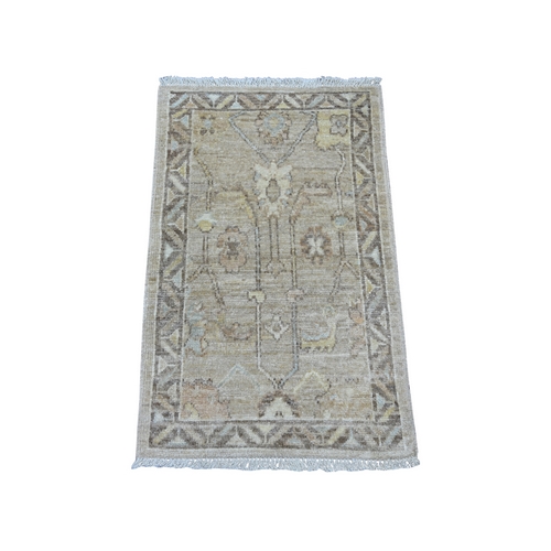 Light Brown, Hand Knotted, 100% Wool, Vegetable Dyes, Afghan Angora Oushak with All Over Vines Design, Mat, Sample, Oriental 