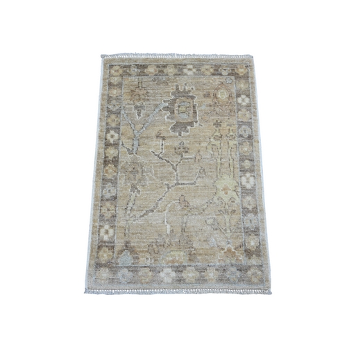 Light Brown, Afghan Angora Oushak with All Over Leaf Design, Natural Dyes, Hand Knotted, 100% Wool, Mat, Sample, Oriental 