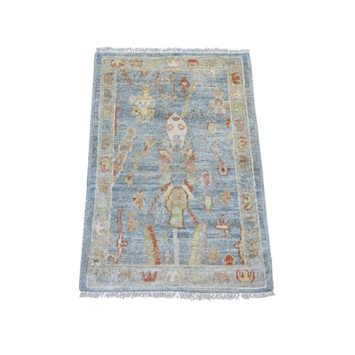 Light Blue, 100% Wool, Natural Dyes, Afghan Angora Oushak with All Over Design, Hand Knotted, Mat, Sample, Oriental 
